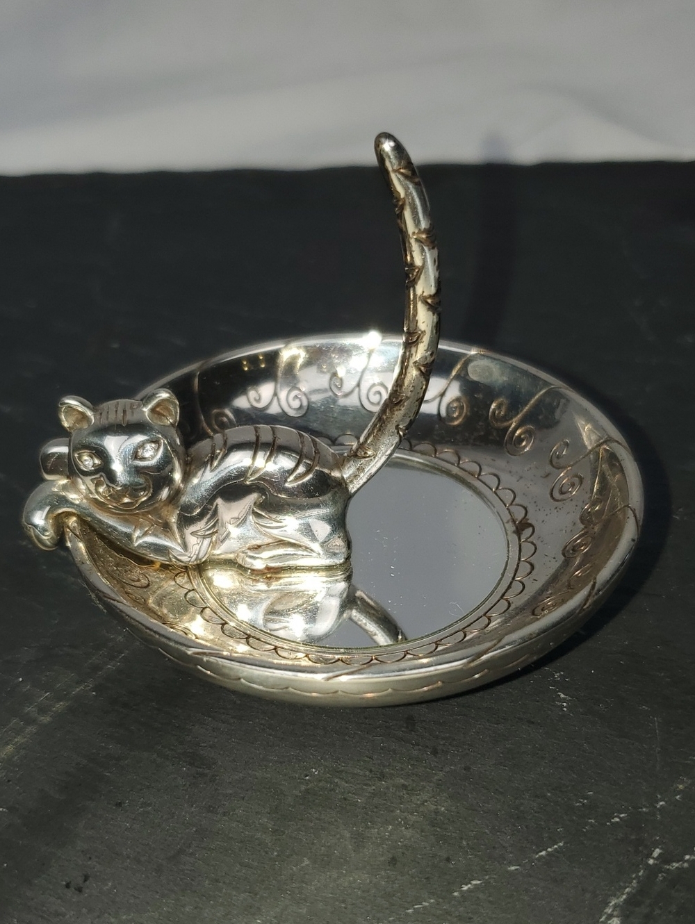 Brighton Silver-Tone Cat Ring Dish with Upright Tail